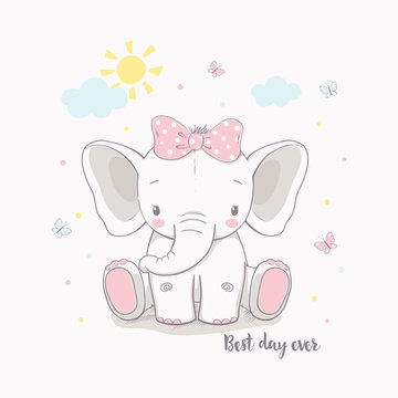 Little Elephant Girl. Vector Illustration For Kids