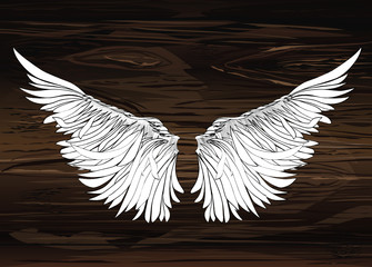 Wings. Vector illustration on wooden background. Black and white