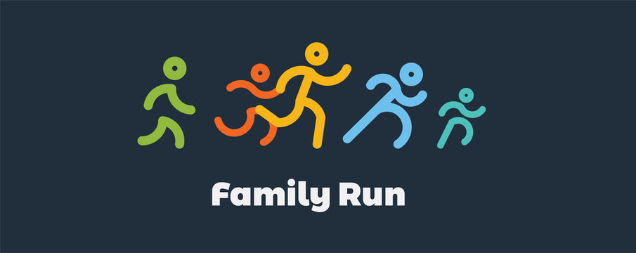 Family Run Race. Colorful Runners.logo For Running Competition. Vector Illustration