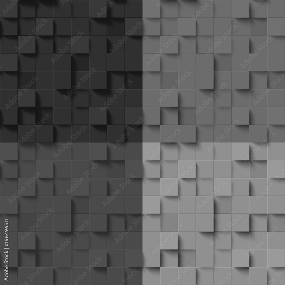 Wall mural set of mosaics made of dark volumentic squares. seamless pattern with three-dimensional cubes