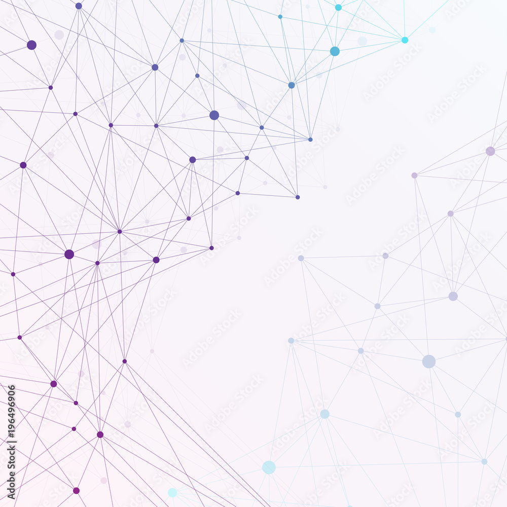 Poster graphic background molecule and communication. colorful dots with connections for your design, illus