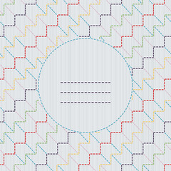 Abstract sashiko text frame. Copy space for text. Colorful stitches on the white background. Japanese embroidery ornament for pattern fills, handicraft for decoration. Can be used as seamless pattern.