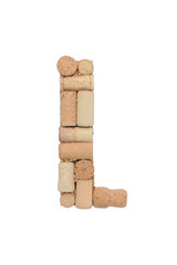 Alphabet letter L from wine corks isolated on white background