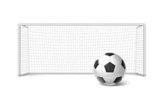 Vector realistic soccer goal with grid and soccer ball isolated on white background