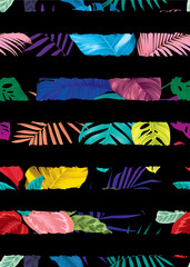 Obraz premium Tropical seamless pattern with colorful palm leaves background. Vector set of exotic tropical garden for holiday invitations, greeting card and fashion design.