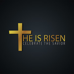 Obraz premium He is Risen. Church easter logo, emblem, labels or stickers with cross. Vector graphics