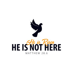 He is Risen. Church easter logo, emblem, labels or stickers with dove. Vector graphics