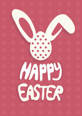 Happy Easter greeting card with rabbit, bunny and text on red background A4