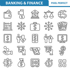 Fototapeta premium Banking and Finance Icons. Professional, pixel perfect icons depicting various finance, money and currency concepts. EPS 8 format.