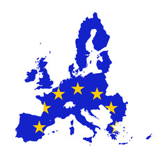 Vector map of European Union combined with EU flag.