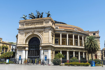 Fototapeta na wymiar The Politeama Theatre in Palermo in Sicily, Italy