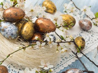 Easter eggs with spring decoration