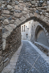 Fototapeta na wymiar Ancient street view, Call Jueu,old Jewish quarter, medieval city of Montblanc, province Tarragona,Catalonia.Spain.