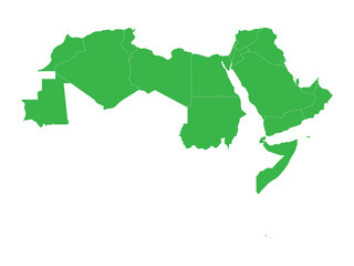 Arab World states. Blank political map of 22 arabic-speaking countries of the Arab League. Northern Africa and Middle East region. Vector illustration.