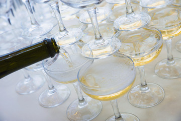 table with glasses of rose and red sparkling wine