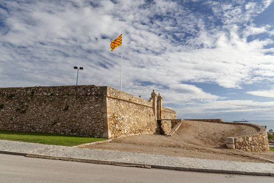 Ancient military construction, Forti de Sant Jordi, St. George fortress in Tarragona, Costa Daurada, Catalonia, Spain.