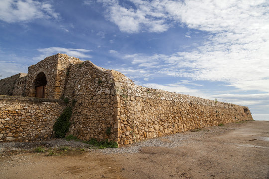 Ancient military construction, Forti de la Reina, Queen fortress in Tarragona, Costa Daurada, Catalonia, Spain.