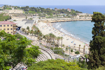Fototapeta na wymiar City and mediterranean beach view.Tarragona,Spain.