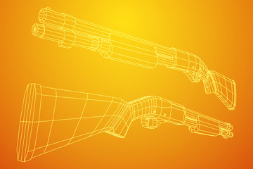 Shotgun rifle hunting carbine wireframe low poly mesh vector illustration
