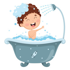 Vector Illustration Of Kid Bathing
