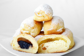 Traditional Slovak sweet yeast buns stuffed with plum jam