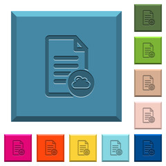 Cloud document engraved icons on edged square buttons