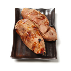 roasted sweet potatoes on a white background 