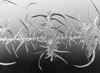Black and white drawings on the glass in the frost