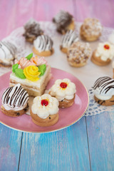 Cakes on gradient color background