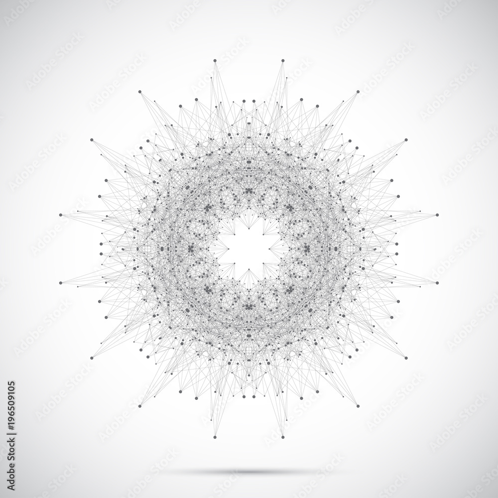 Poster geometric abstract round form with connected line and dots. graphic composition for your design, ill