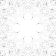 Obraz premium Graphic abstract background communication. Scientific pattern with compounds. Minimal array lines and dots. Digital data visualization. Scientific illustration.