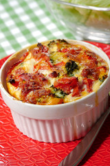 quiche lorraine in small white bowl