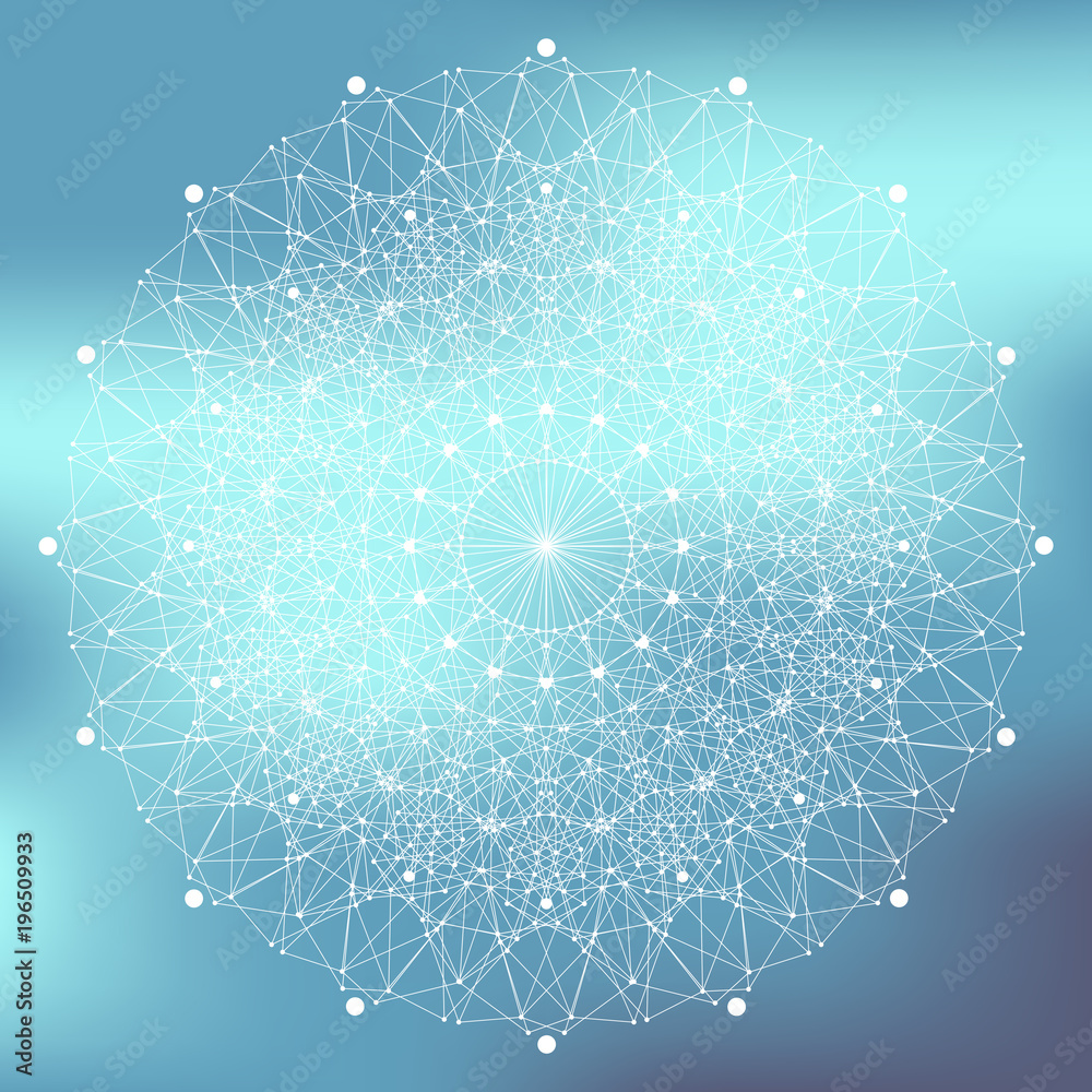 Poster geometric abstract with connected line and dots, radial graphics. minimalism chaotic background visu