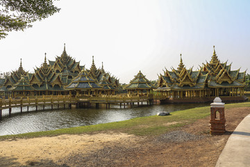 Thai temple on water in ancient city near Bangkok