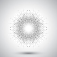 Graphic abstract background communication. Big data visualization. Perspective backdrop with connected lines and dots. Social networking. Illusion of depth, illustration.