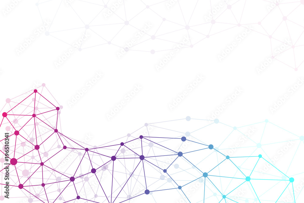 Poster Geometric colorful background molecule and communication . Connected lines with dots. Abstract molecule illustration. Molecule composition for your design