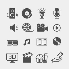 Movie flat vector icons set. Cinema flat vector icons set