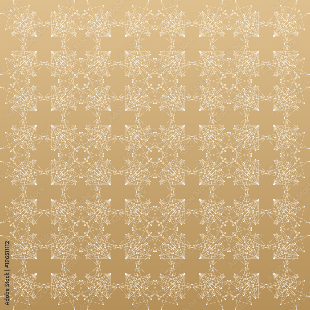 Poster Linear golden grid with circles in nodes. Monochrome texture. illustration