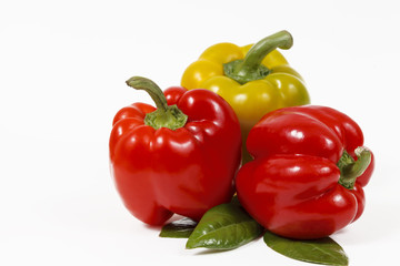 Bulgarian sweet peppers isolated on white background