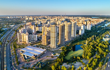 Fototapeta premium Birds eye view of Troieshchyna district of Kiev, Ukraine