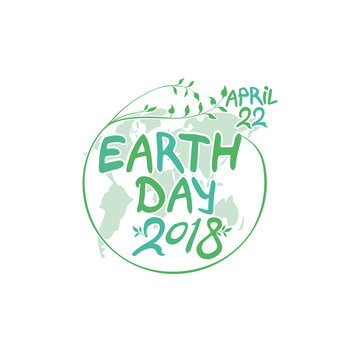 April 22. Earth Day. 2018. Round green vector template earth ball isolated on white background.