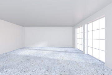 Empty office interior with concrette floor. 3d rendering.