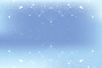 Geometric graphic background molecule and communication. Big data complex with compounds. Lines plexus, minimal array. Digital data visualization. Scientific cybernetic illustration.
