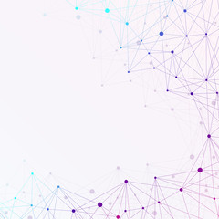 Geometric graphic background molecule and communication. Big data complex with compounds. Lines plexus, minimal array. Digital data visualization. Scientific cybernetic illustration.