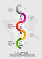 Modern vector illustration 3d. Template for infographic circles with five elements, rectangles. Contains icons and text. Designed for business, presentations, web design, diagrams with 5 steps