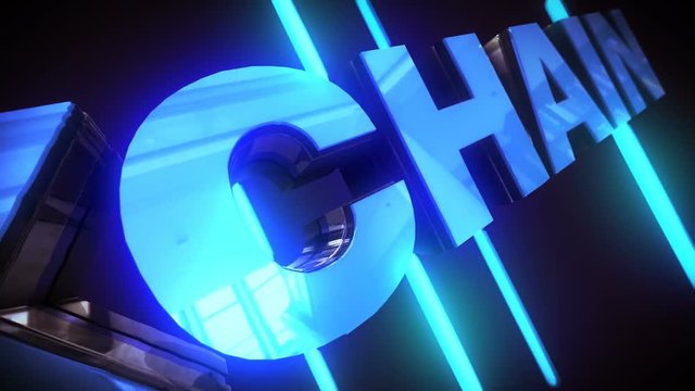 Abstract animation of blockchain text with blue bars