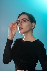 Beauty young girl with short hair in studio