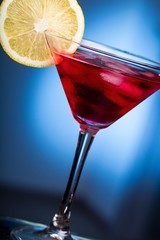 Cocktails with Ice Cubes and Lemon Garnish