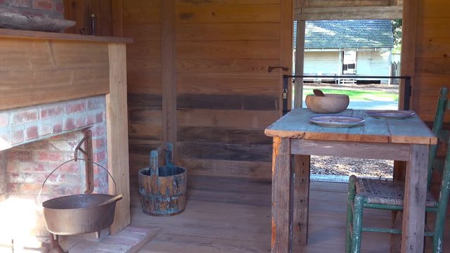 The restored interior of a slave cabin in the deep south.