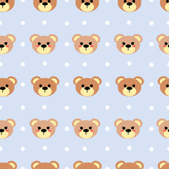 Obraz premium Seamless pattern of cute bear and white star vector on pastel tone color. Lovely cartoon pattern for children fashion, nursery, scrapbooking, textile, decoration and/or surface design.